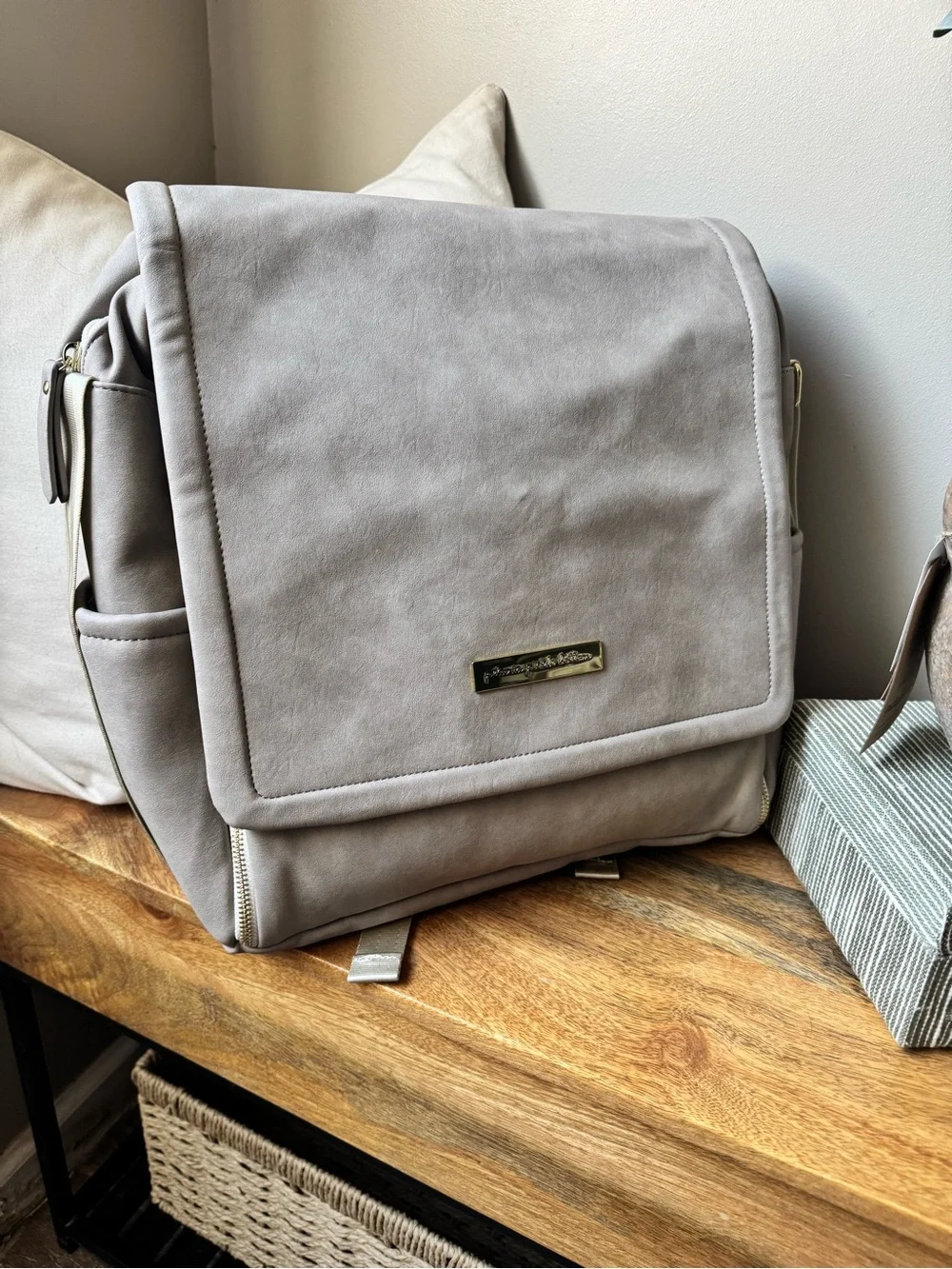 Boxy Backpack in Grey Matte Leatherette